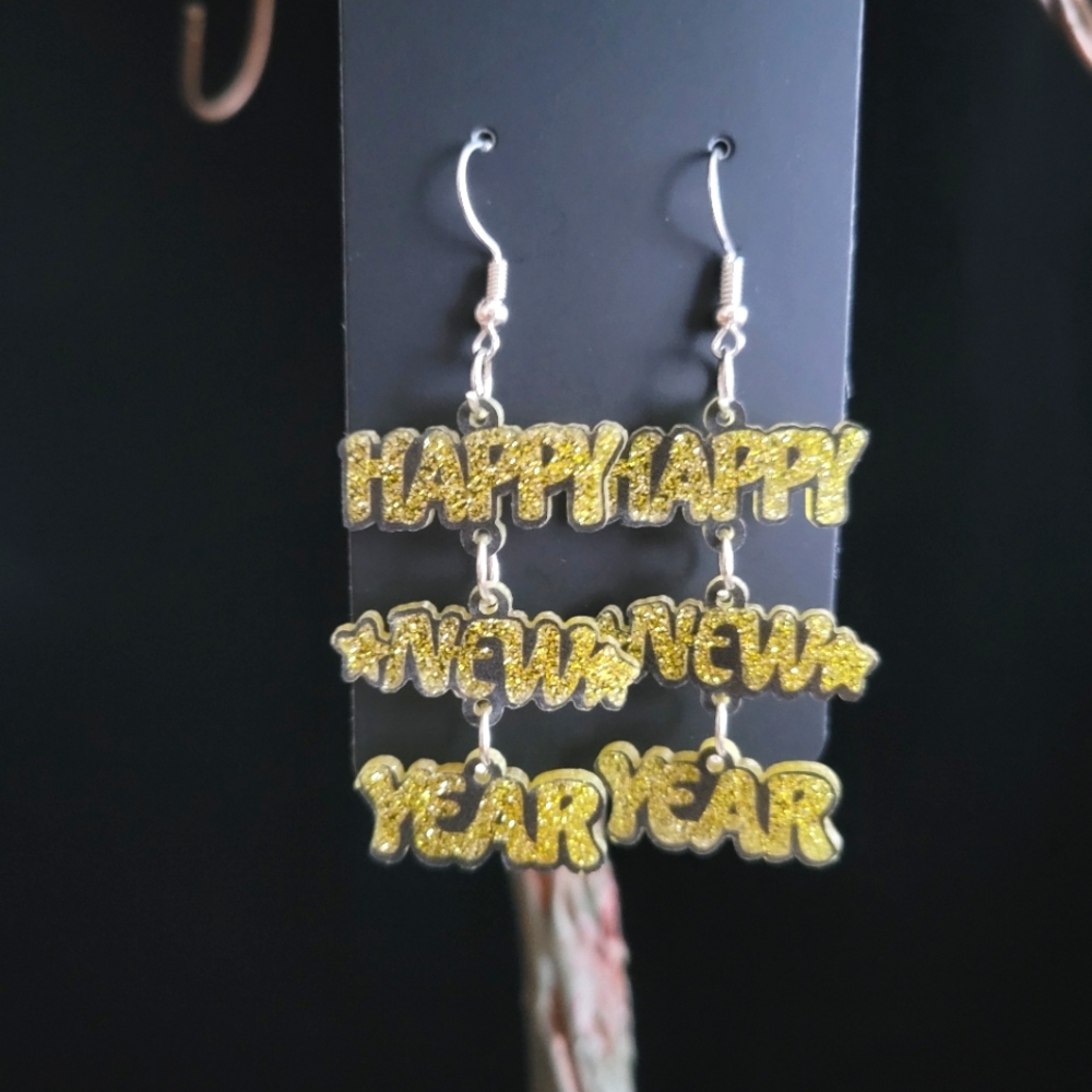 2/$20 New Years Gold Glitter Earrings